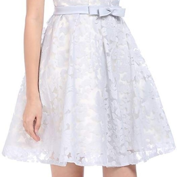 Gray Vintage Floral Lace Dress With Contrast Bow - Picture 6 of 7